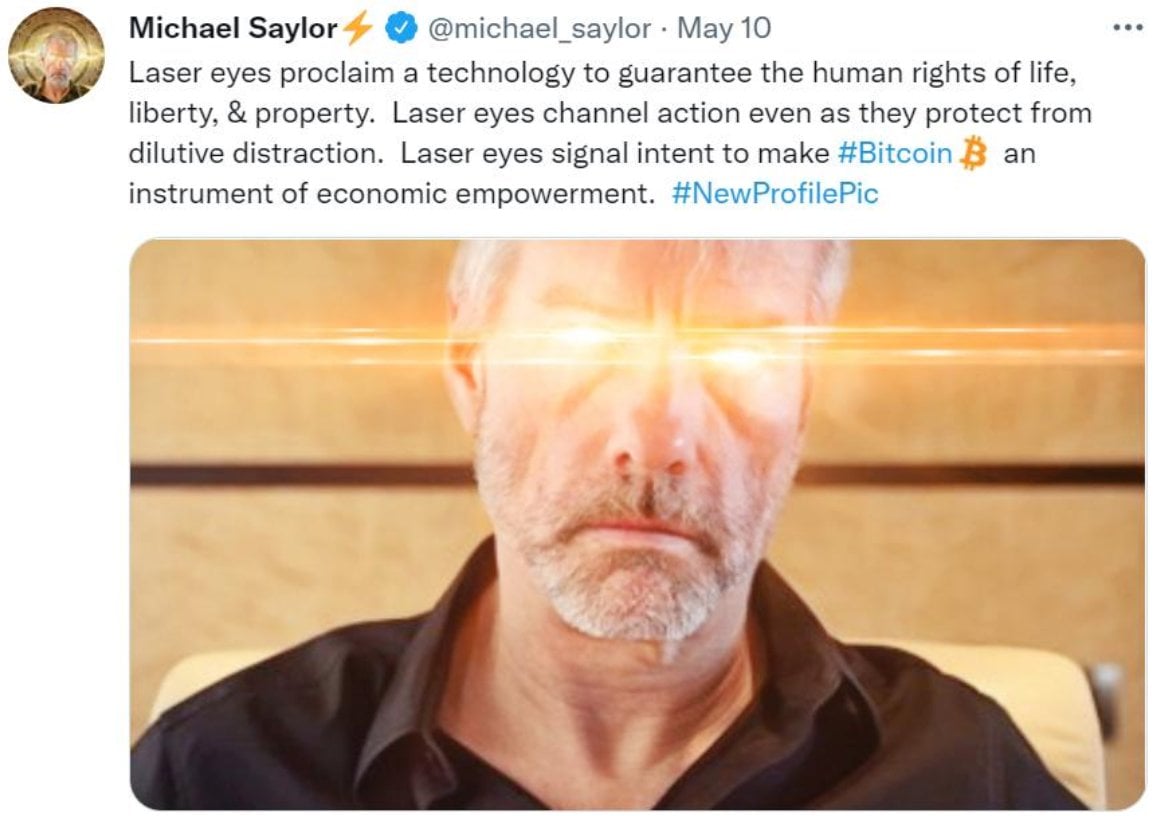 Saylor把推特头像换成激光眼，正式接过&ldquo;比特币首席布道者&rdquo;的角色。
